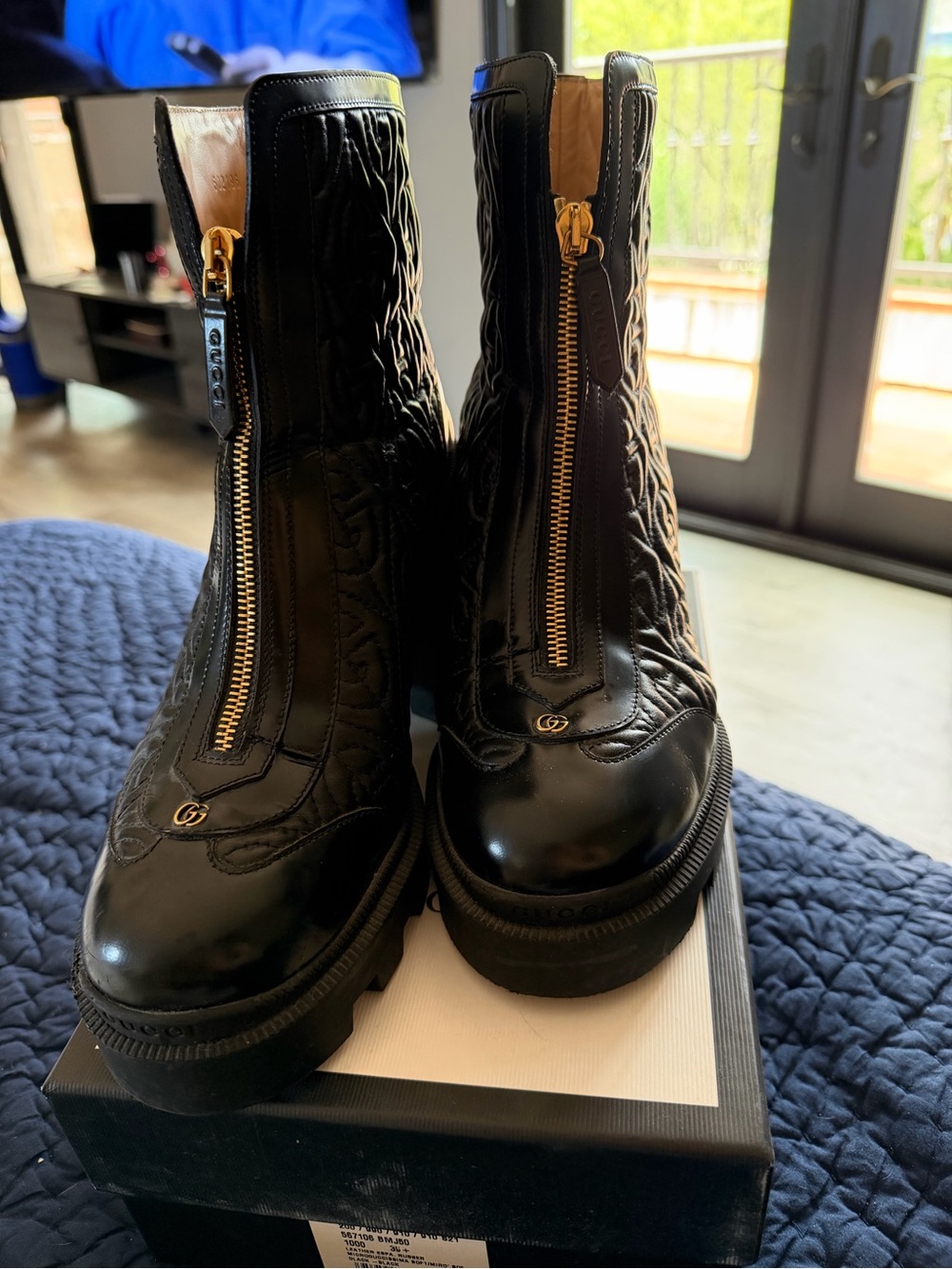 Gucci Black Calfskin Leather Front-Zip Ankle Boots